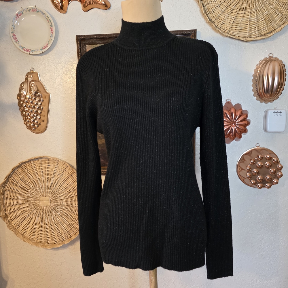 Vintage Y2K Sag Harbor Glittery Mock Neck Ribbed Knit Sweater